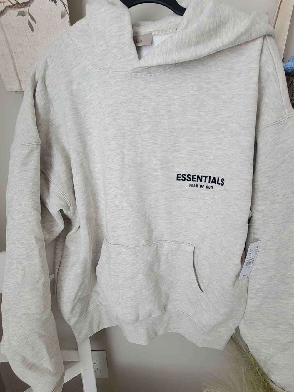 Fear of God Essentials Light Heather Oatmeal Hoodie with Black Logo Size S